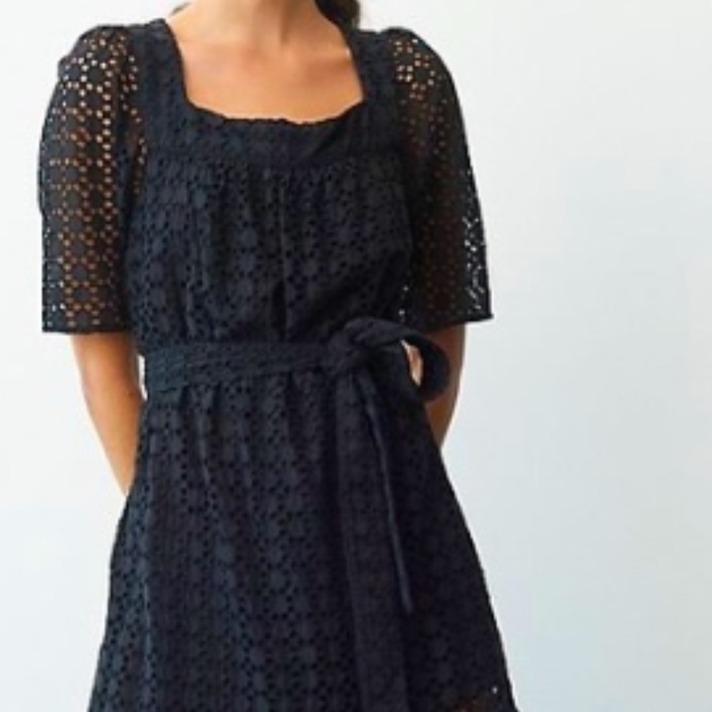 Anthropologie Black Eyelet Midi Dress